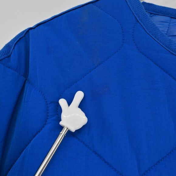 ZARA Jacket Womens Size M Cobalt Blue Quilted Oversized Collarless Utility Retro - Picture 13 of 13